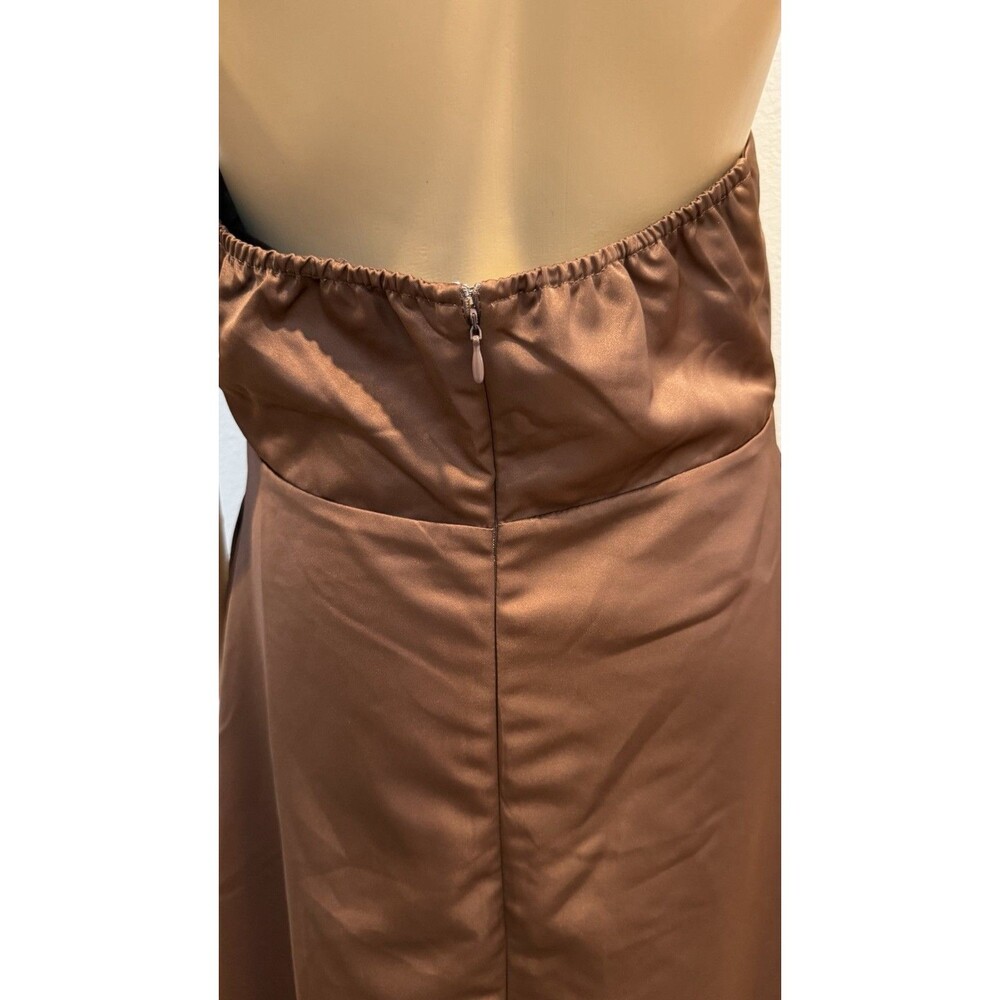 Petal & Pup Norva Bow Front Halter Satin Maxi Dress Chocolate Brown NWOT Sz 10 - Picture 11 of 16
